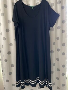 Ralph Lauren Black Knit Dress with White Hem Stripes